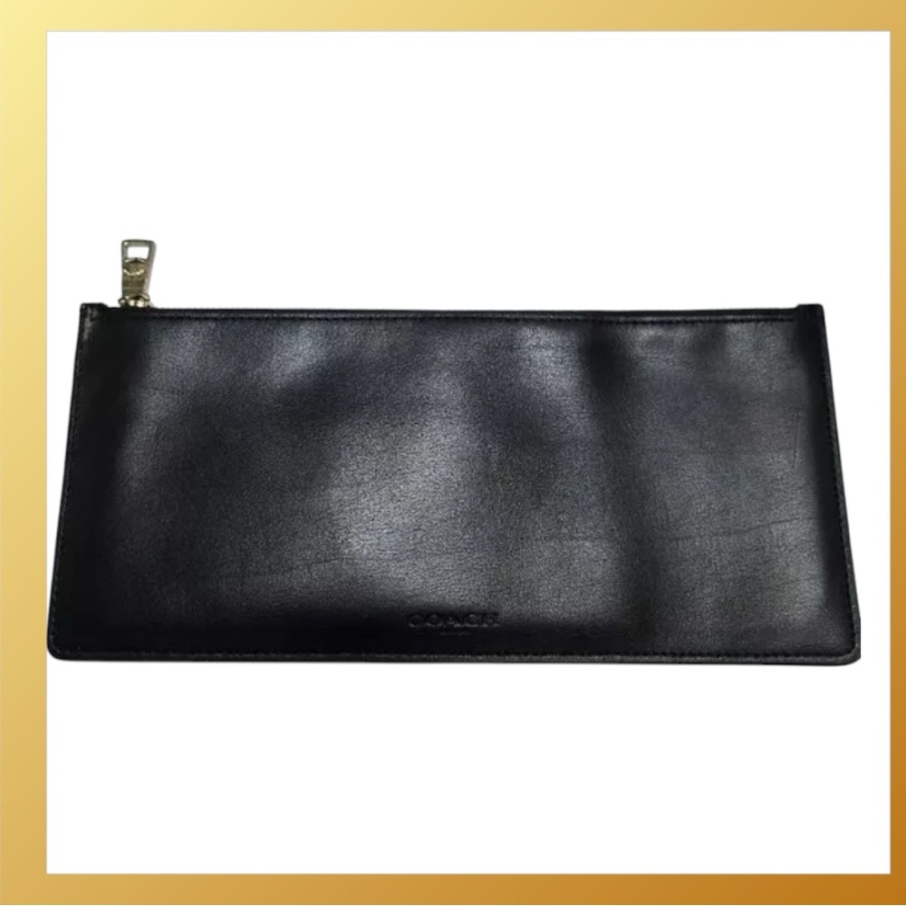 Coach Envelope 9” Clutch Leather Purse Accessory W/ Zip Zipper Black - Picture 2 of 9